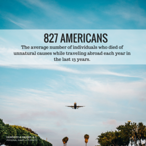 827 Americans: The average number of individuals who died of unnatural causes while traveling abroad each year in the last 13 years.